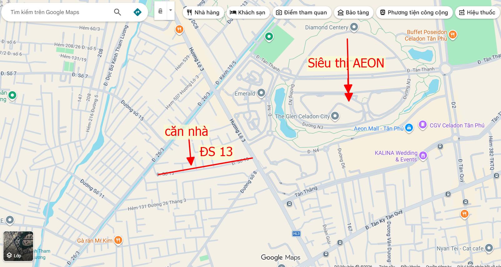 🔥 MẶT TIỀN ĐƯỜNG SỐ 13 (5X21M) - 1 LẦU - CÁCH AEON MALL 100M - DÒNG TIỀN 18TR/TH - GIÁ 9.35 TỶ 🔥