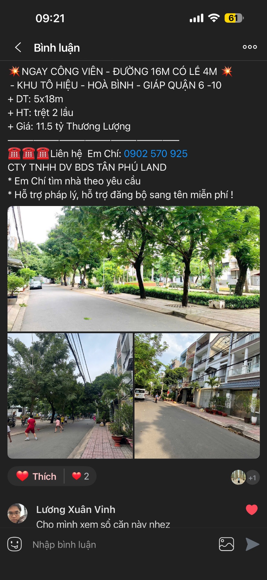 ĐỐI DIỆN CÔNG VIÊN ĐƯỜNG 16M - PHAN ANH - TÔ HIỆU DT: 5X18M ( 2 LẦU ) 11,3 TỶ TL QUẬN TÂN PHÚ !