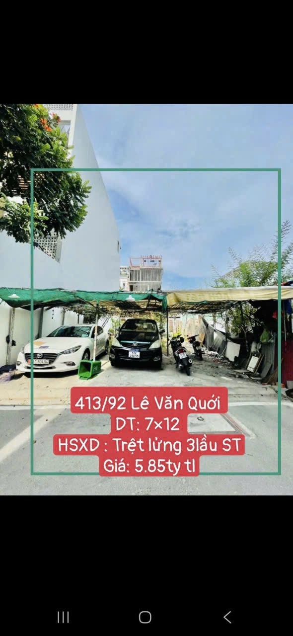 🔥ĐẤT VIP LÊ VĂN QUỚI – 7.2×12M nở hậu 7,5m – HẺM 6M THÔNG – GIÁ 5.85 TỶ TL