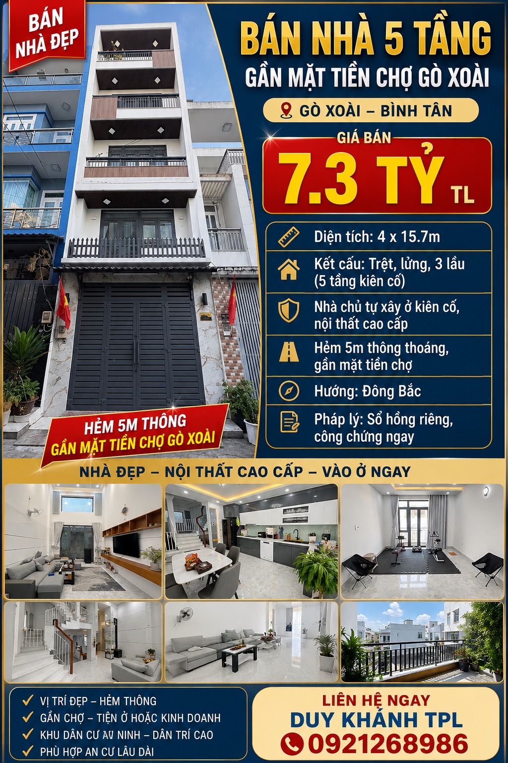 🔥 BÁN NHÀ 5 TẦNG THIẾT KẾ LỆCH TẦNG LỬNG NGƯỢC – GẦN MẶT TIỀN CHỢ GÒ XOÀI – GIÁ 7.3 TỶ!
