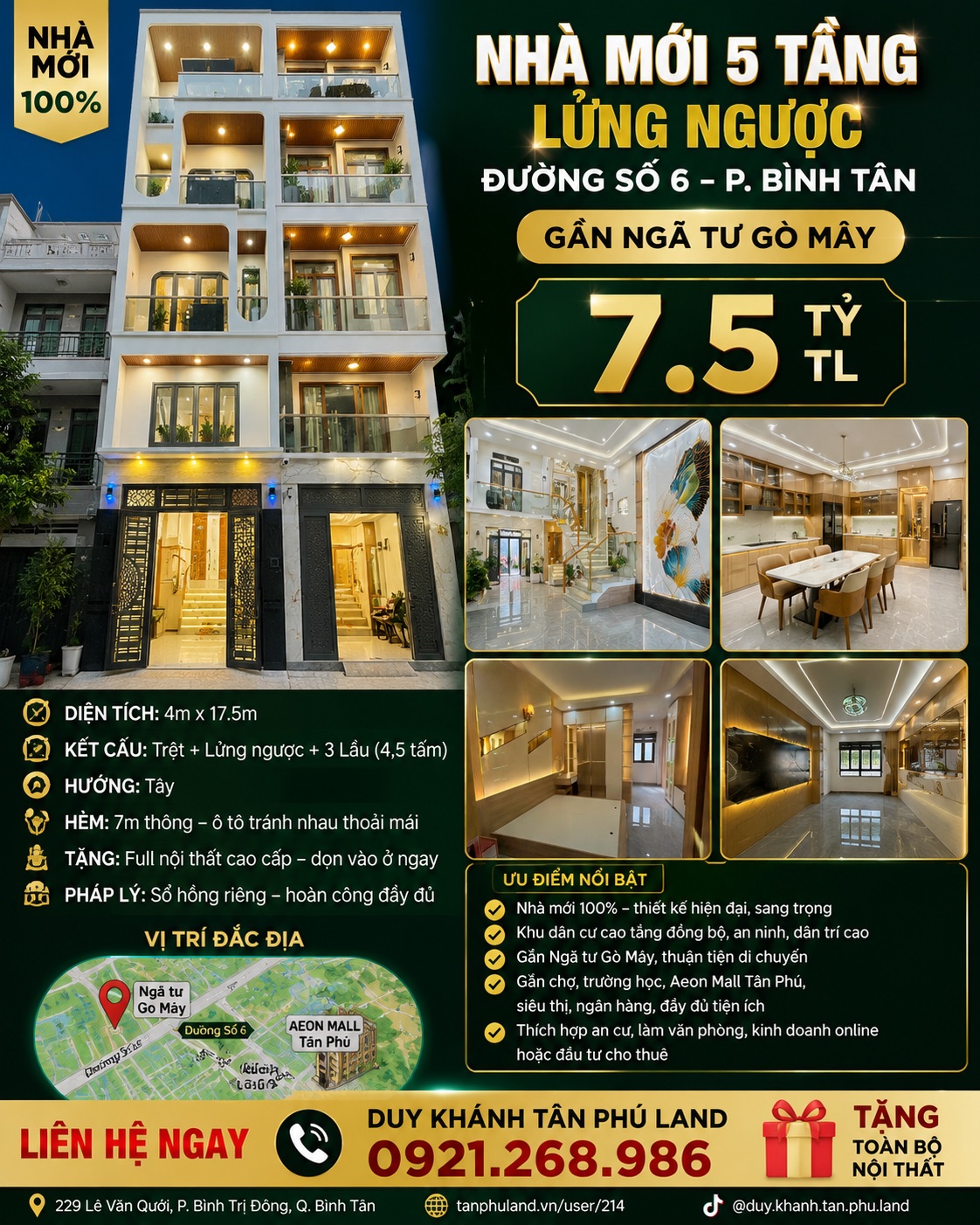 🔥 NHÀ MỚI 5 TẦNG – TẶNG FULL NỘI THẤT – GẦN NGÃ TƯ GÒ MÂY – CHỈ 7.5 TỶ 🔥