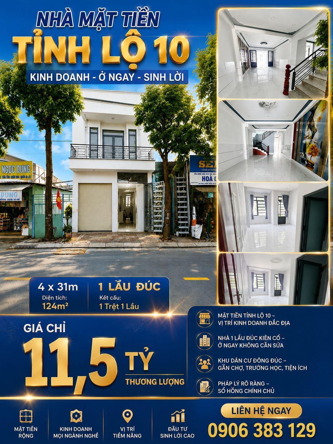 CHÍNH CHỦ CẦN BÁN NHÀ 1 LẦU ( 4x31m ) MẶT TIỀN KINH DOANH ĐƯỜNG TỈNH LỘ 10