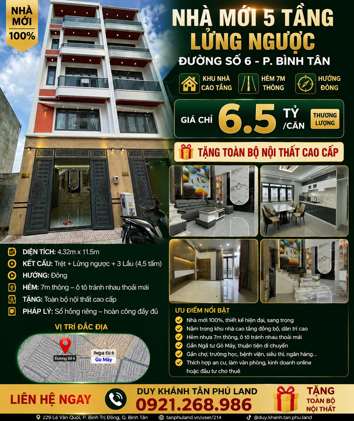 🔥 NHÀ MỚI 5 TẦNG – TẶNG FULL NỘI THẤT – KHU NHÀ CAO TẦNG ĐƯỜNG SỐ 6 – CHỈ 6.5 TỶ/CĂN 🔥