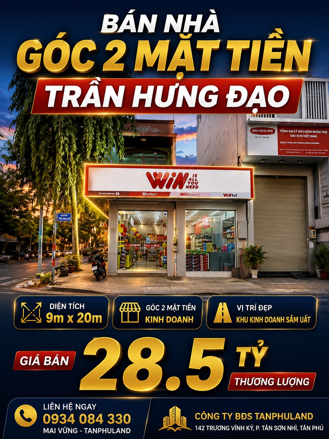 SIÊU PHẨM GÓC 2 MẶT TIỀN TRẦN HƯNG ĐẠO - VỊ TRÍ ĐẮC ĐỊA 8.9MX21M -TIỆN XÂY TÒA NHÀ- GIÁ 28.5 TỶ