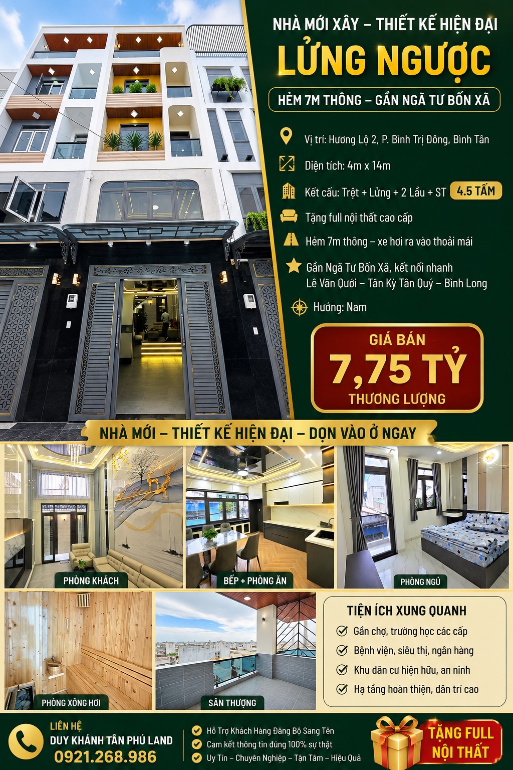 🔥 NHÀ MỚI 5 TẦNG THIẾT KẾ LỬNG NGƯỢC HIỆN ĐẠI – FULL NỘI THẤT – HẺM 7M THÔNG – CHỈ 7.75 TỶ 🔥