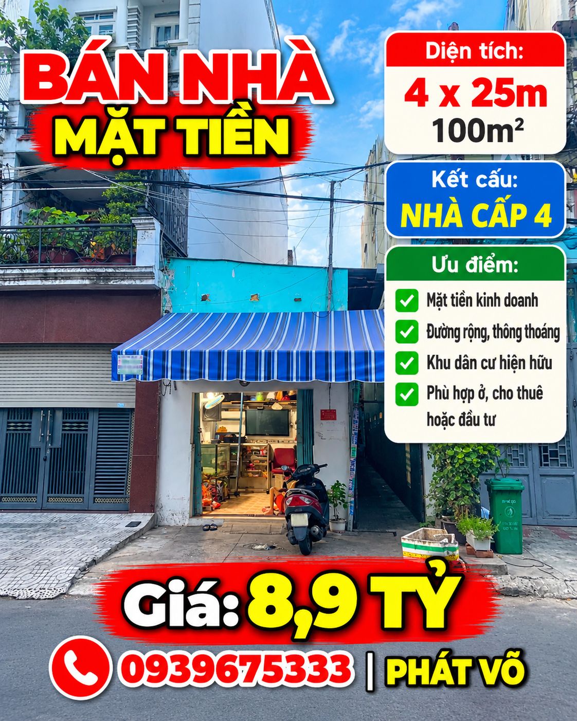BÁN NHÀ MẶT TIỀN ĐƯỜNG T8, TÂY THẠNH, TÂN PHÚ – 4x25M – 100M² – GIÁ 9,5 TỶ