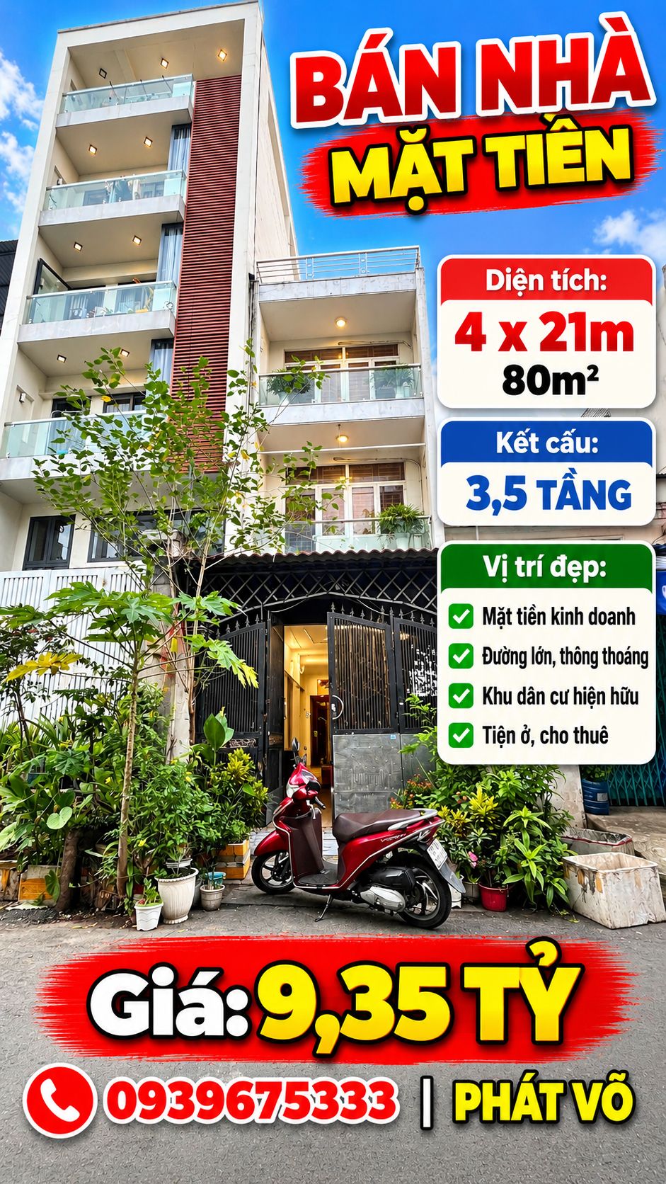 BÁN NHÀ MẶT TIỀN TRỊNH LỖI, PHÚ THỌ HÒA, TÂN PHÚ – 4x21M – 80M² – 3,5 TẦNG – GIÁ 9,35 TỶ